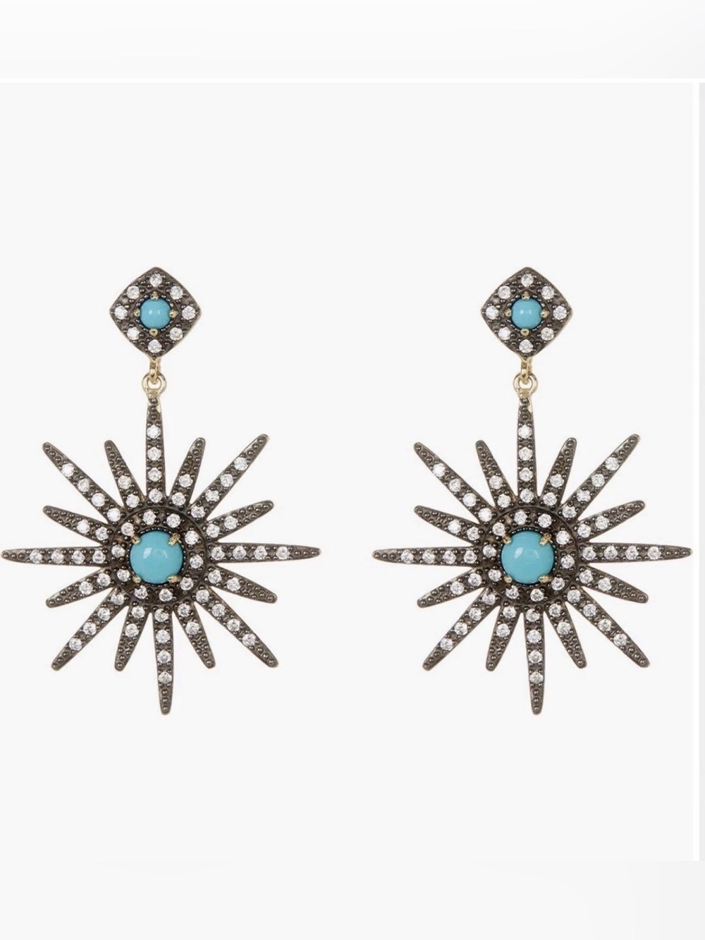 Turquoise Sunburst Crystal Drop Earrings - Women Jewelry
